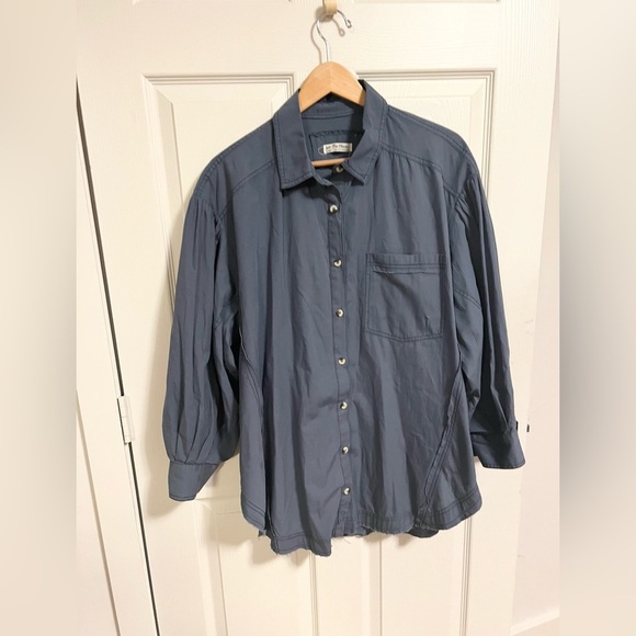 We The Free free people Happy Hour Solid Poplin Top in blue cotton - Picture 4 of 12